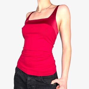 Red satin tank top square neck - Soma - medium